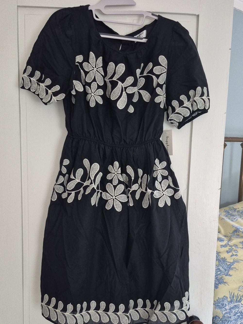 Womens Black Embroidered Floral Midi Dress